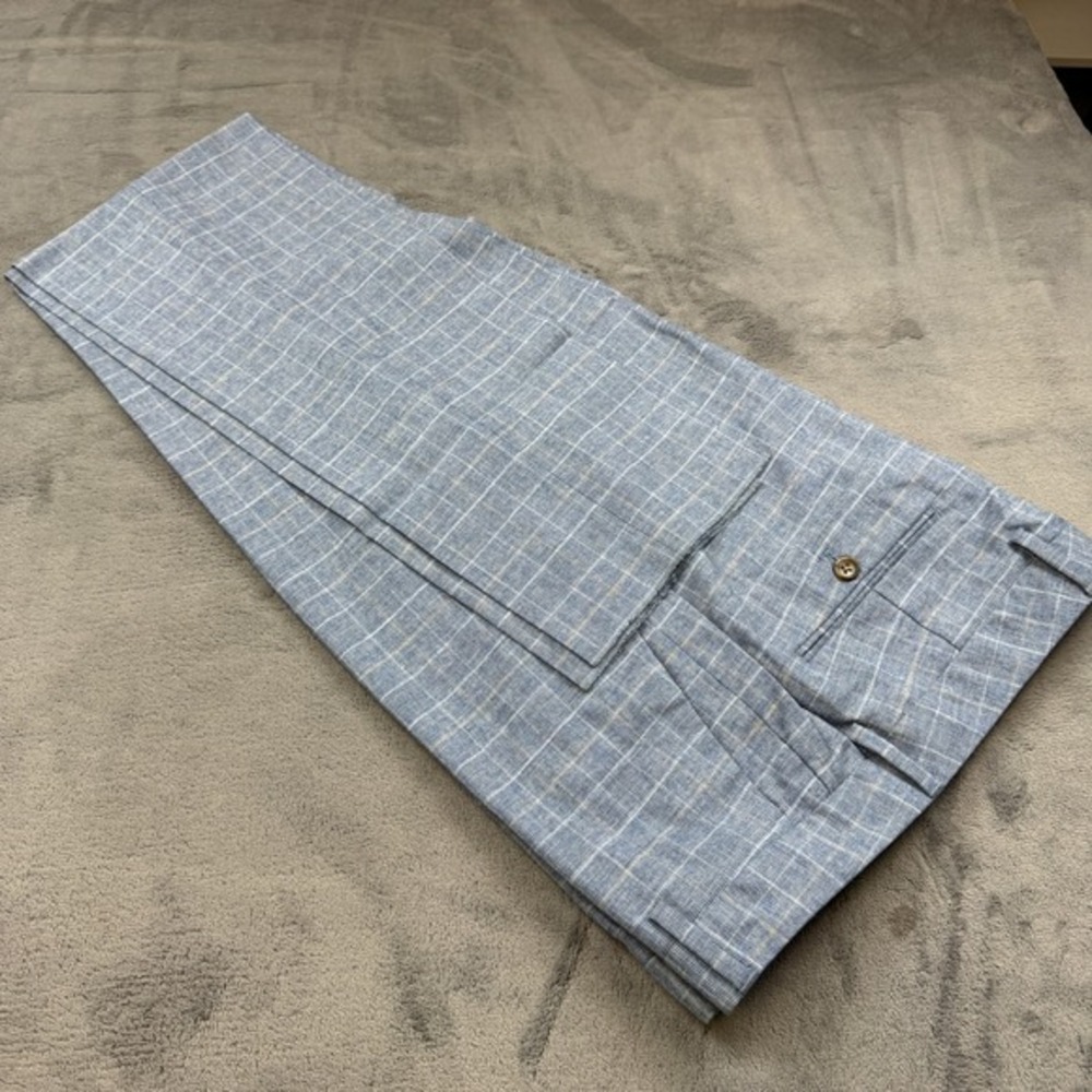Bonobos Pants Mens 34x37 Blue Gray Windowpane Plaid Athletic Fit Wool Silk Blend